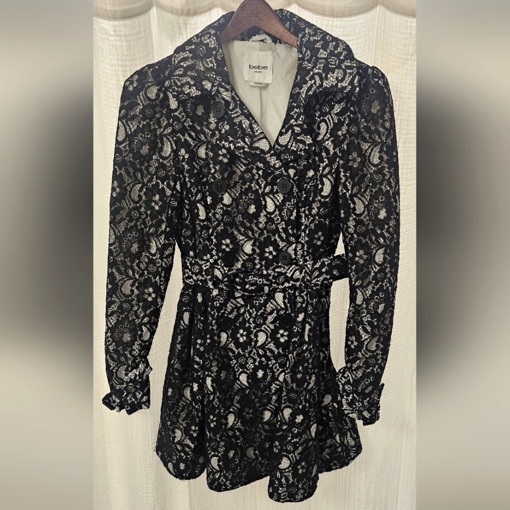 Bebe Black Lace Trench Coat